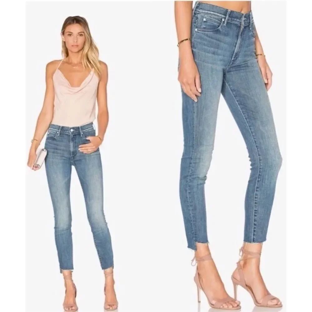 Mother Jeans Stunner Zip Ankle Step Fray Good Girls Do Medium Wash Stretch Sz 26